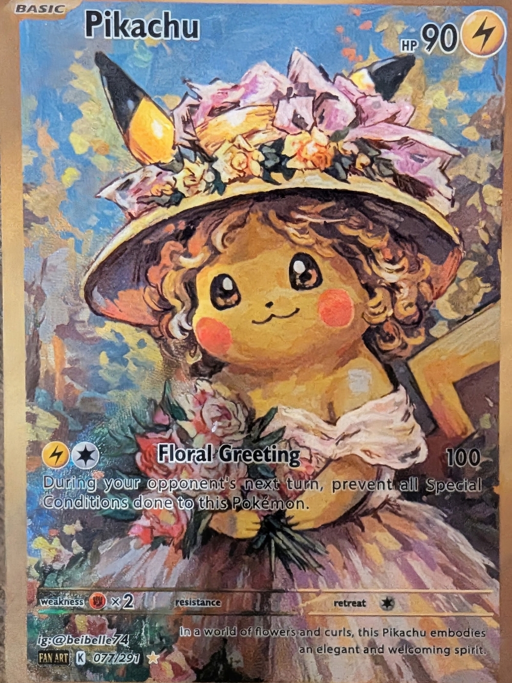 Pikachu Floral Greeting Art Print - Yellow